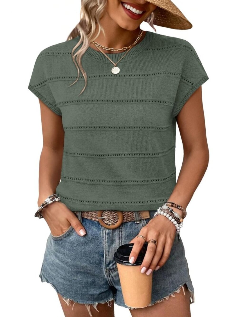 Womens Lightweight Sweater Spring Summer Fall Outfits Cap Sleeve Hollow Out Knit